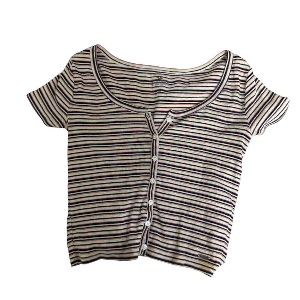 Hollister Striped Ribbed Button Front Cropped‎ Top Women's Size S